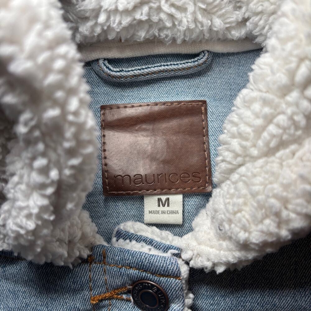 Maurices Women M Denim Jacket Casual Long Sleeve Blue White - Picture 2 of 8